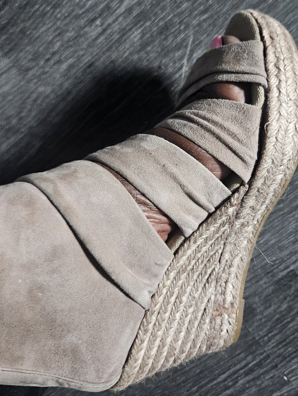 Suede Espadrille Wedge Sandals in Taupe